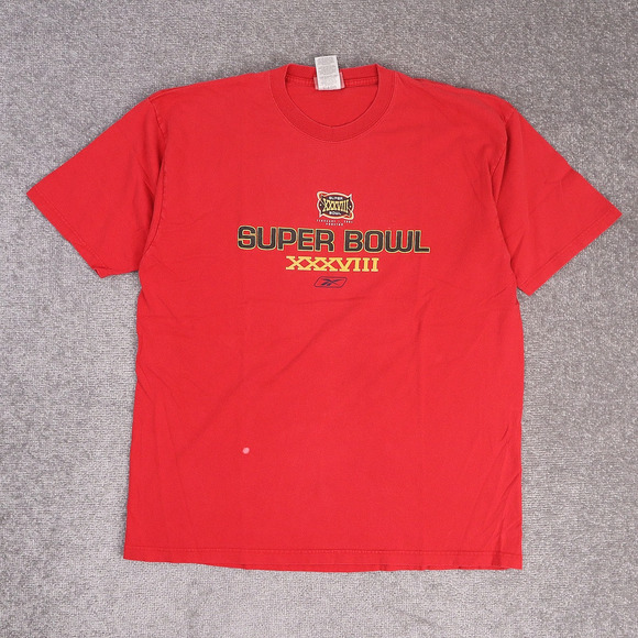 VTG 2004 NFL Superbowl Patriots Panthers Large Red Short Sleeve T-Shirt - Picture 1 of 11